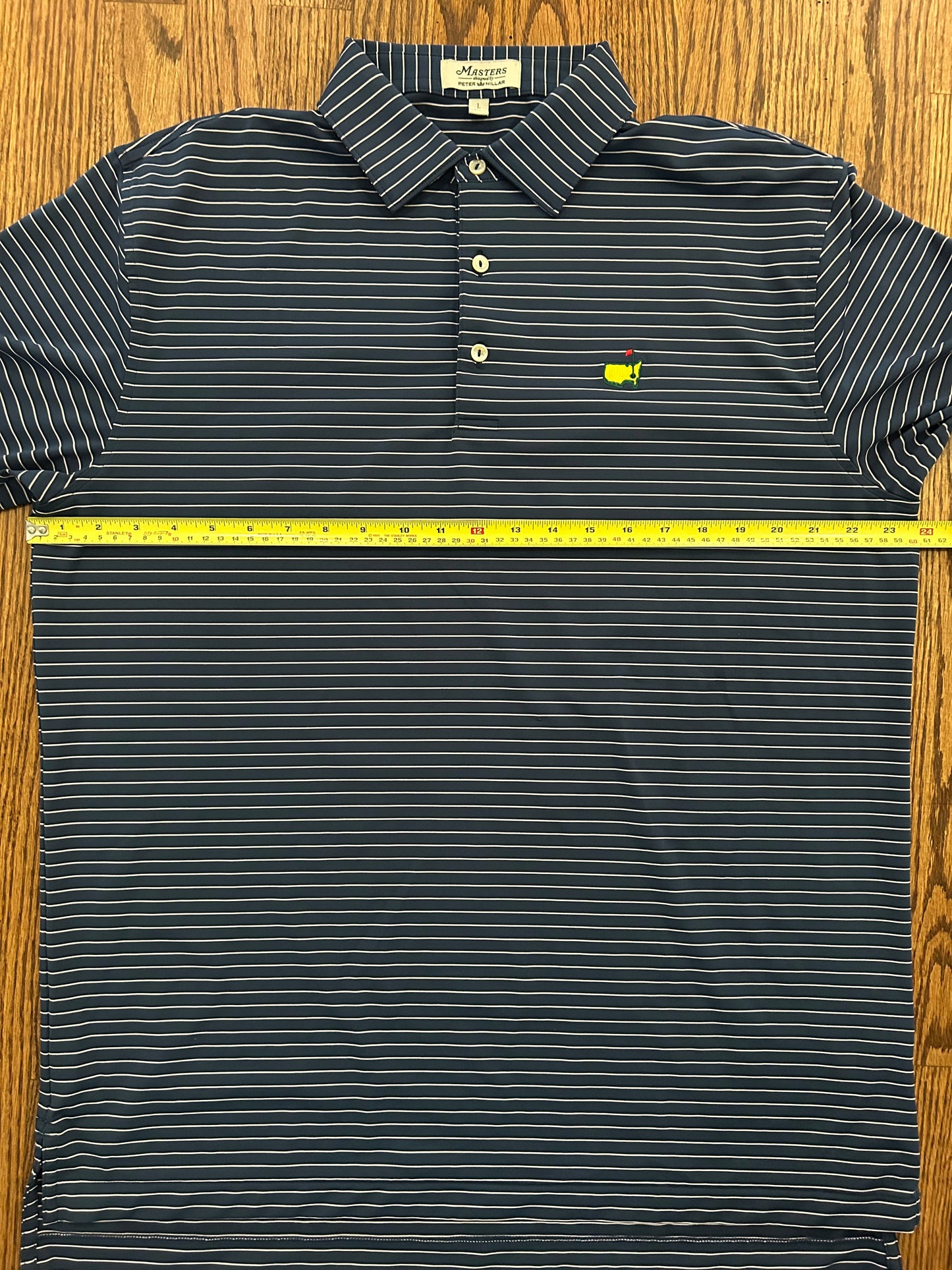 Men’s Large Masters Peter Millar Navy Blue Striped Golf Polo