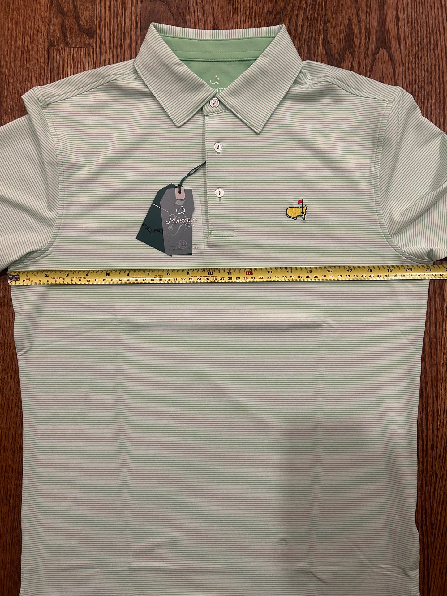 Men’s Small Masters Tech Green Striped Polo