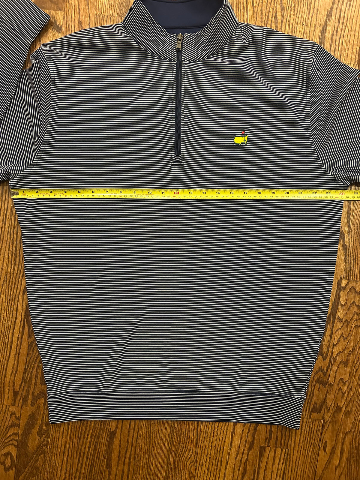 Men’s Large Masters Tech Navy White Striped Performance Golf Quarter Zip