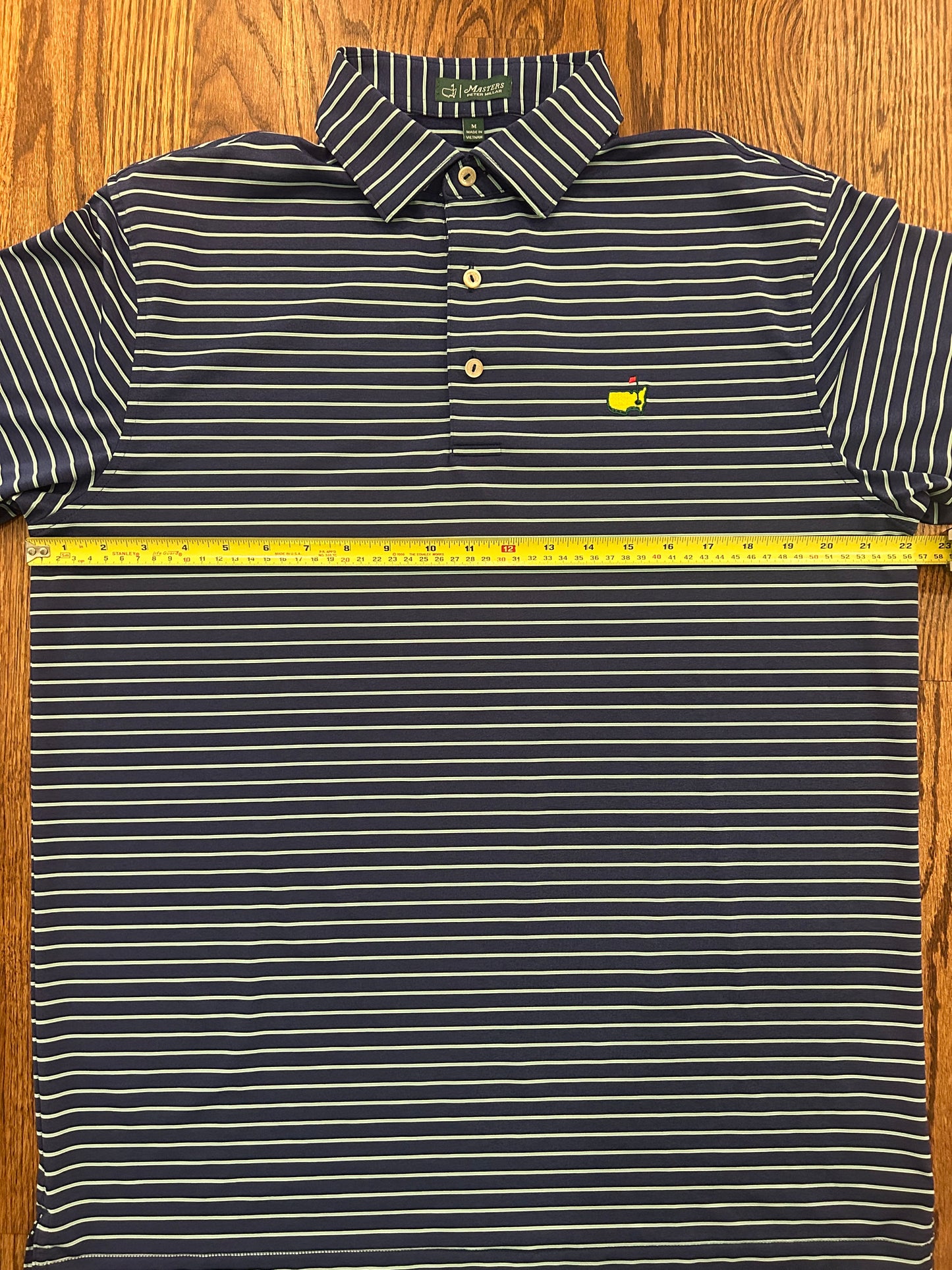 Men’s Medium Masters Peter Millar Augusta National Navy Blue Striped Performance Golf Polo