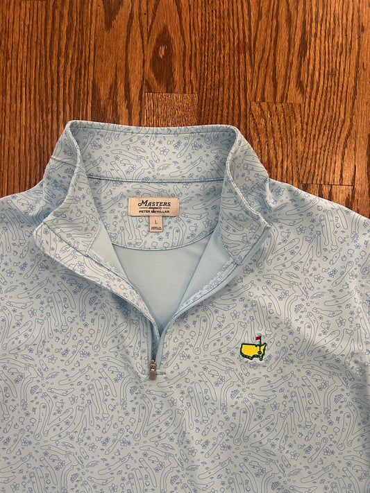 Men’s Large Masters Peter Millar Light Blue Course Layout Quarter Zip Pullover