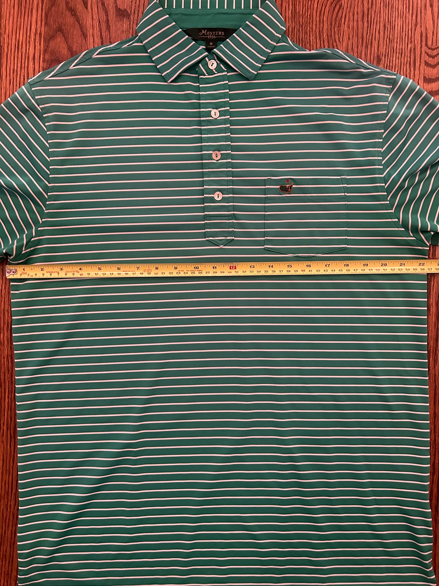 Men’s Medium Masters 1934 Berckmans Place Green Striped Performance Golf Polo Augusta National