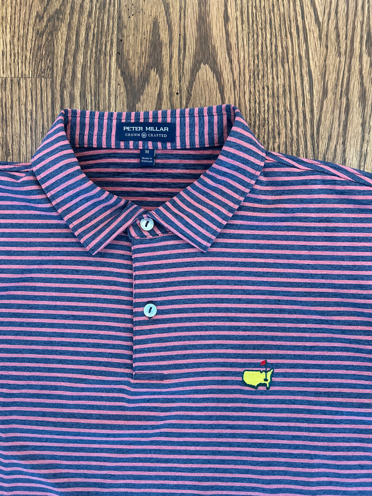Men’s Medium Masters Peter Millar Purple Striped Crown Crafted Golf Polo
