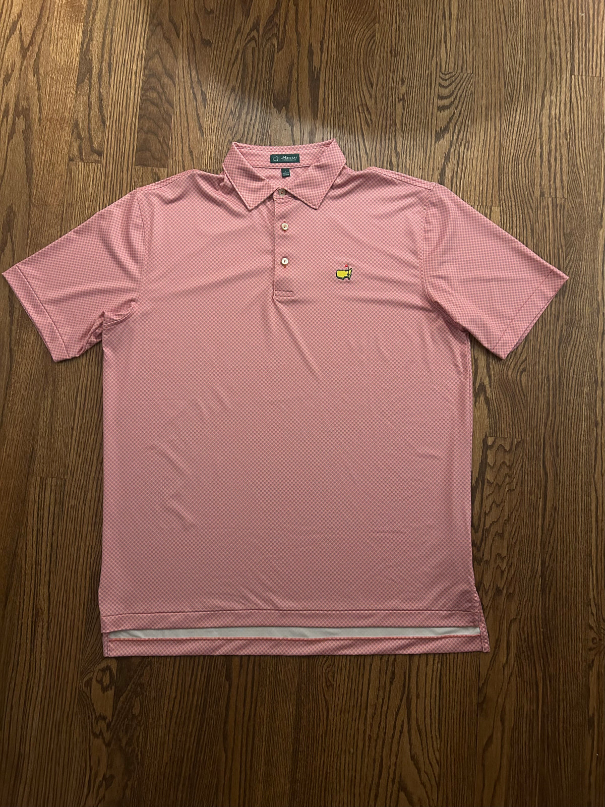 Men’s Large Masters Peter Millar Pink Geometric Performance Golf Polo