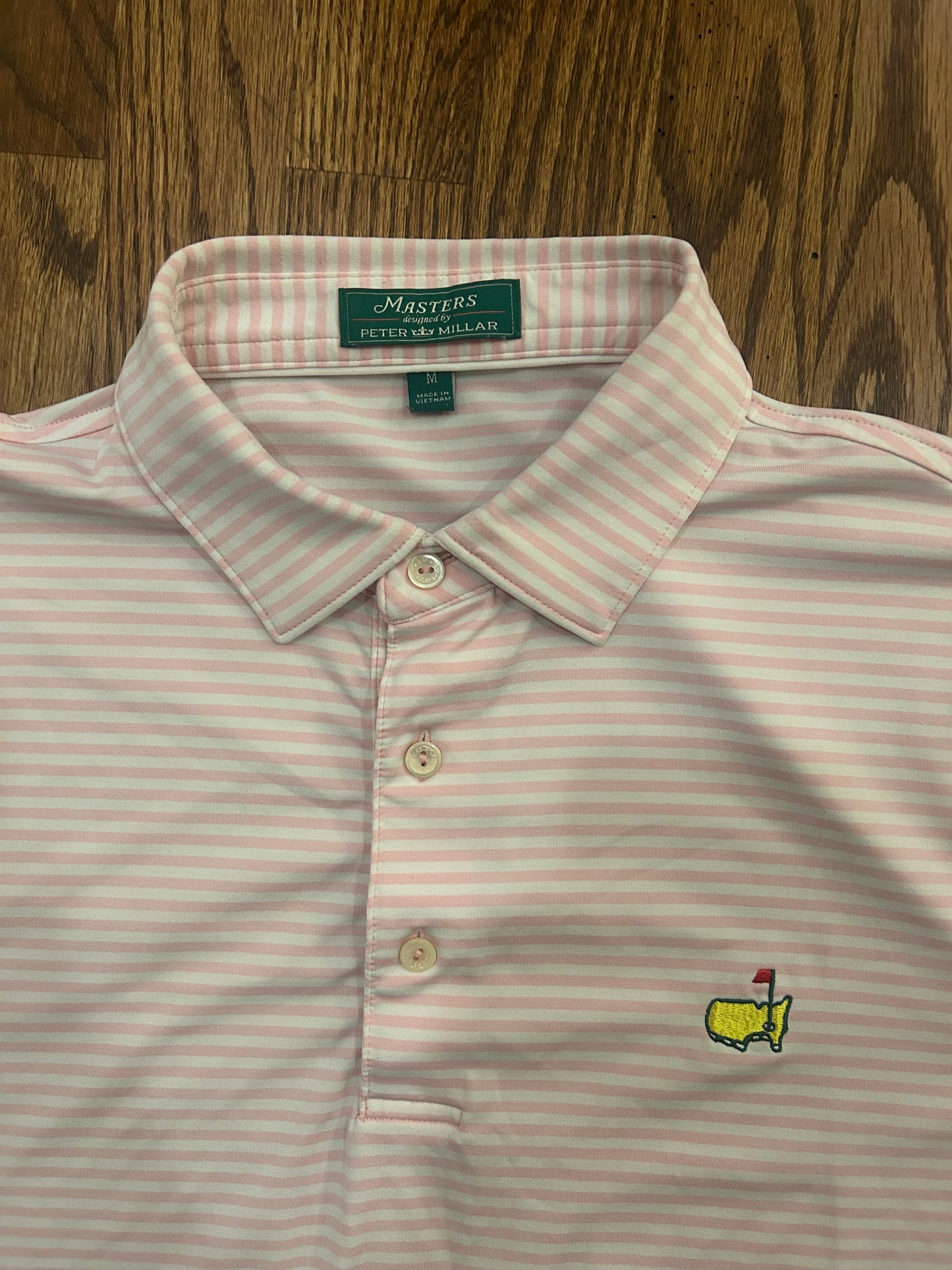 Men’s Medium Masters Peter Millar Pink Striped Performance Polo Augusta National