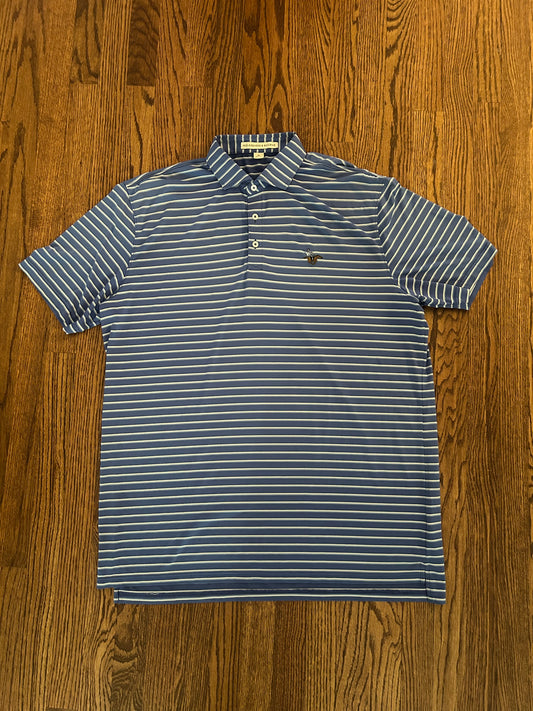 Men’s XL Holderness & Bourne Blue Striped Performance Golf Polo Cowboy Horse
