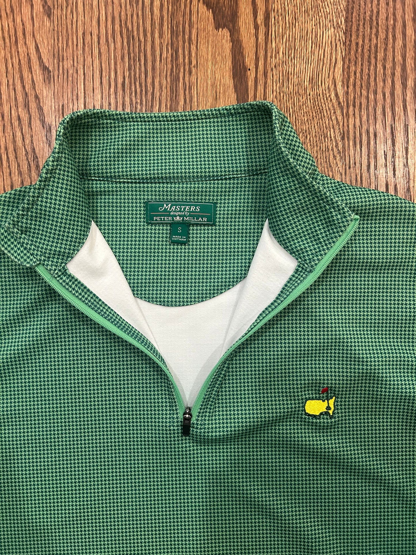 Men’s Small Masters Peter Millar Green Houndstooth Quarter Zip