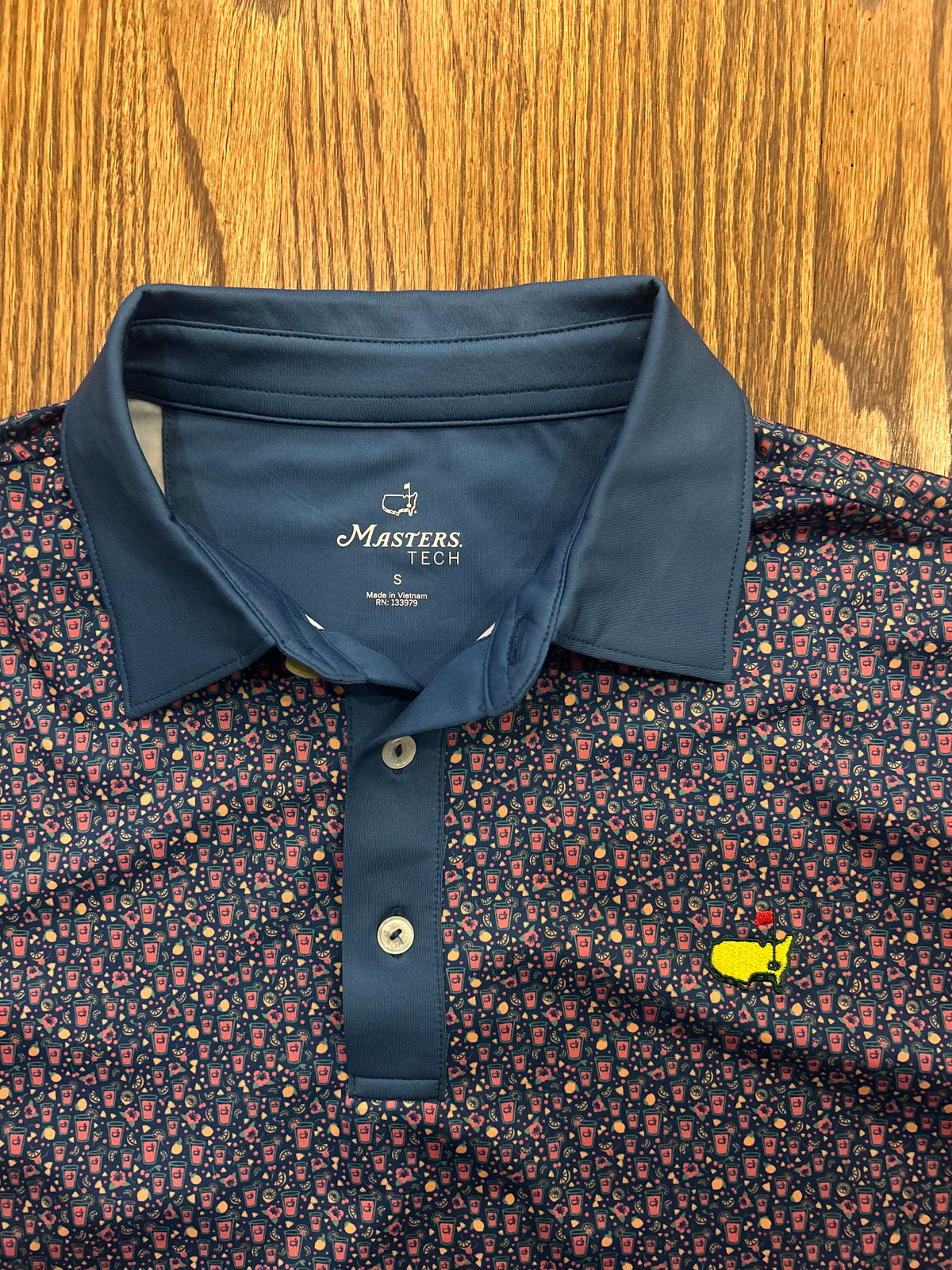 Men’s Small Masters Tech Navy Purple Drinks Graphic Performance Golf Polo Angc