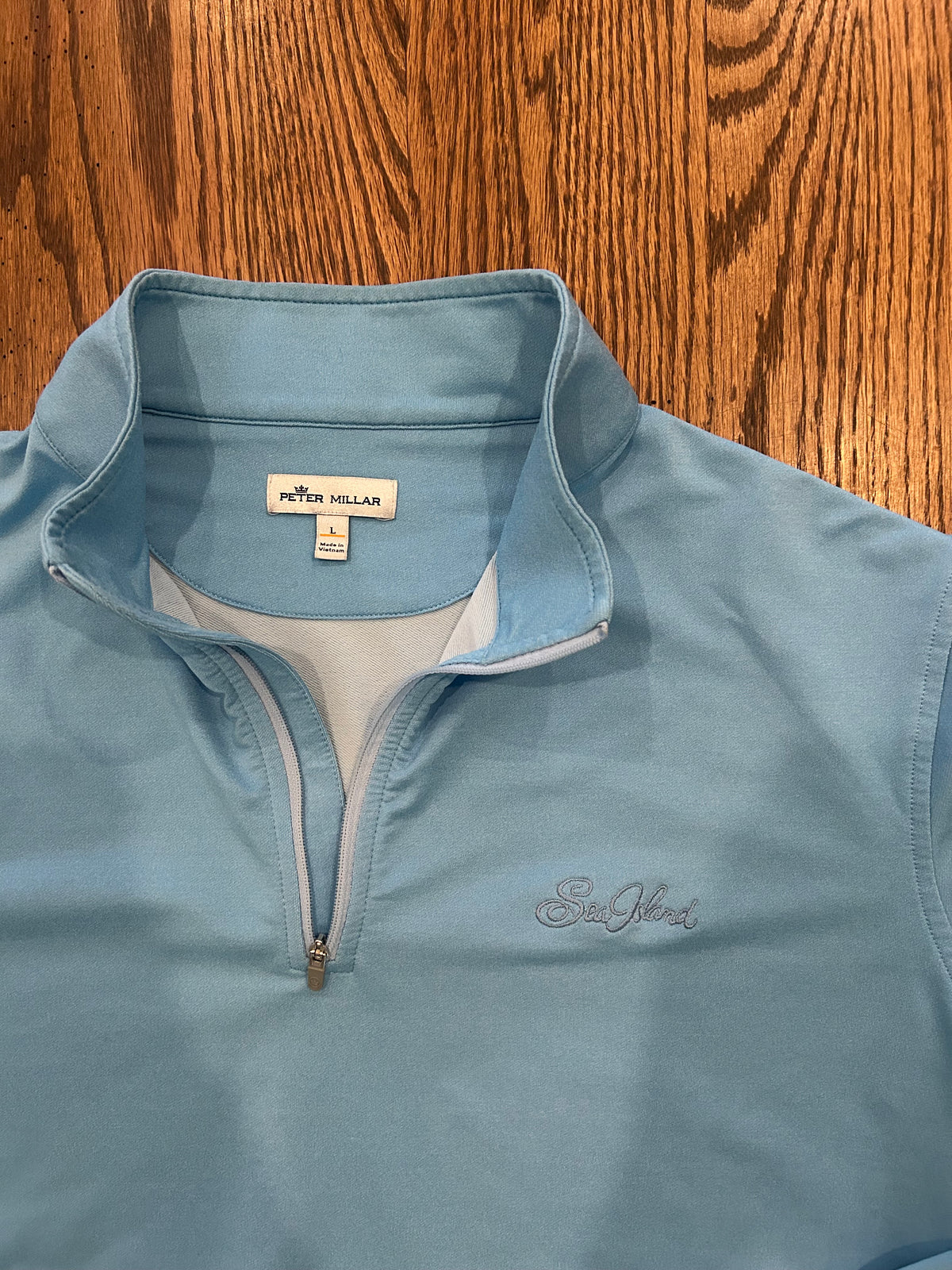 Men’s Large Peter Millar Sea Island Light Blue Performance Golf Quarter Zip