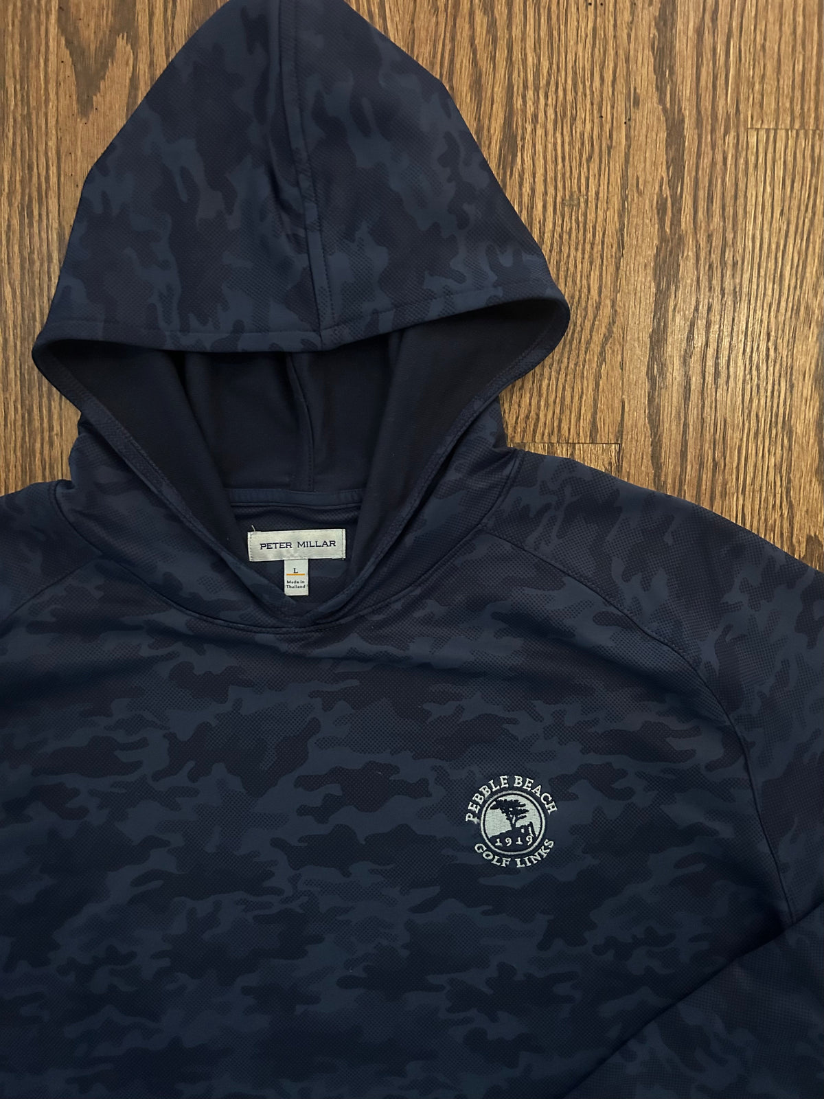 Men’s Large Peter Millar Pebble Beach Golf Links Dark Blue Camo Pullover Hoodie