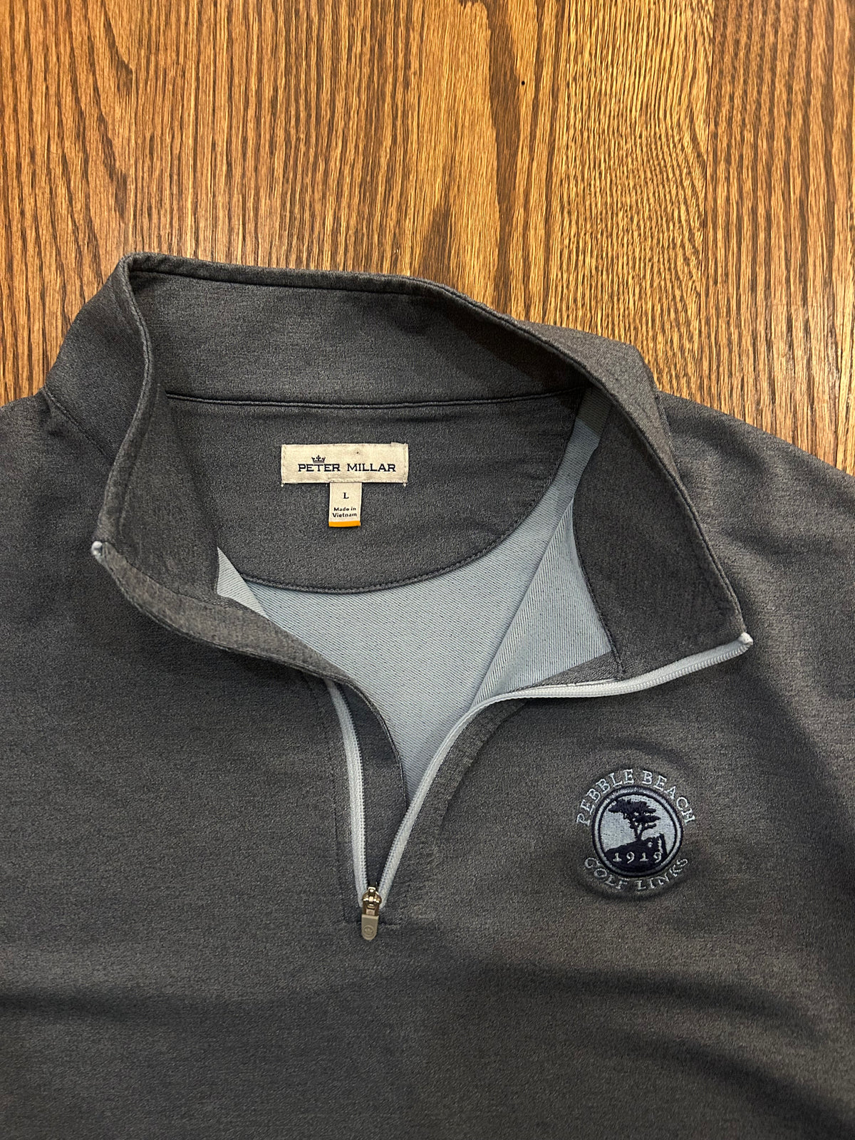 Men's Large Peter Millar Pebble Beach Golf Links Gray Quarter Zip Pullover