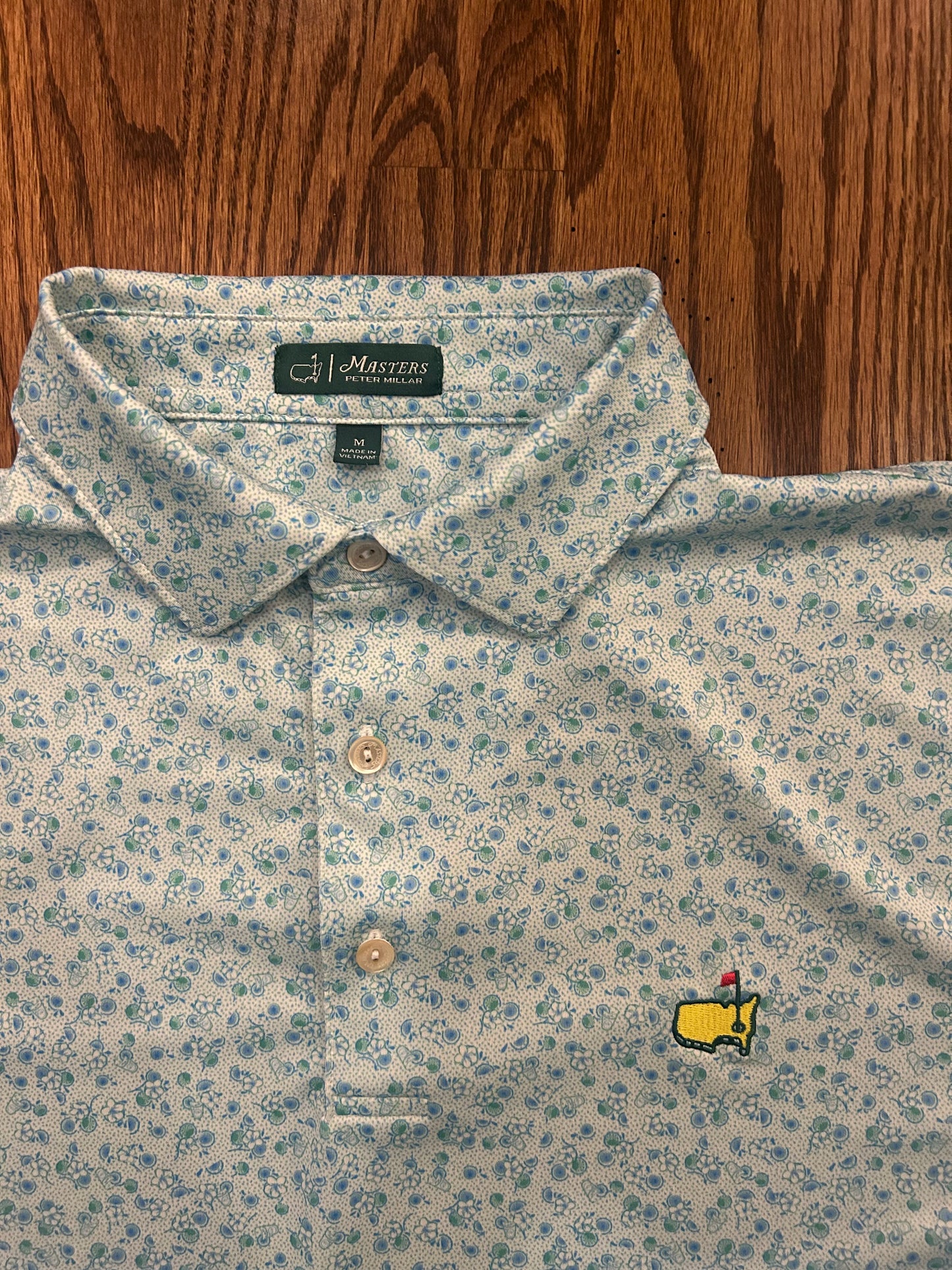 Men’s Medium Masters Peter Millar Augusta National Blue Floral Performance Golf Polo