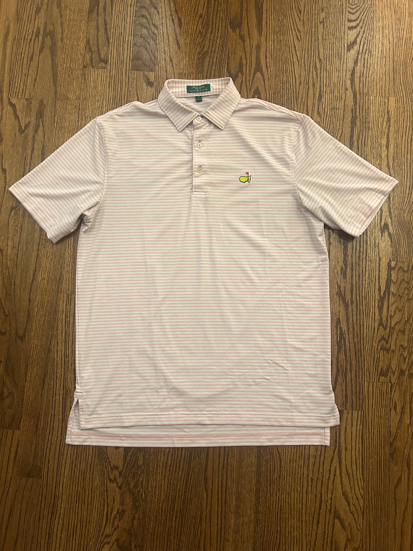 Men’s Medium Masters Peter Millar Pink Striped Performance Polo Augusta National