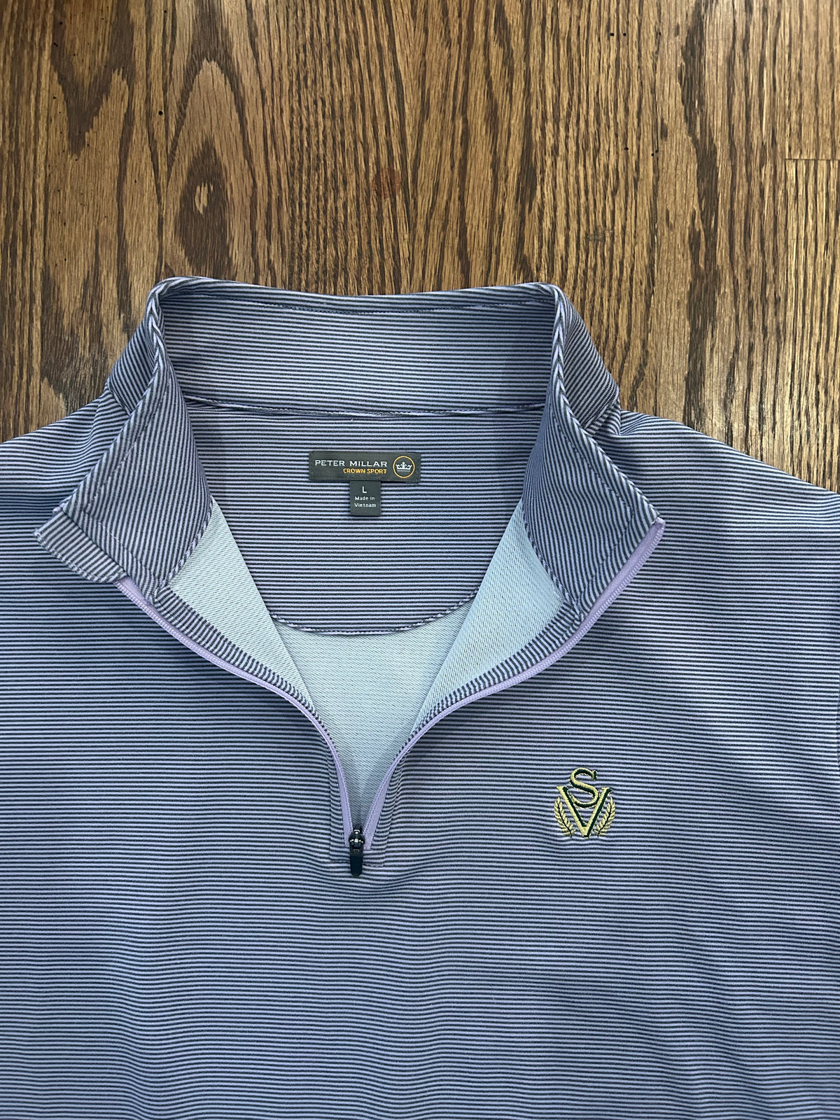 Peter Millar Sage Valley Golf Club Purple Striped Quarter Zip Pullover Large Men