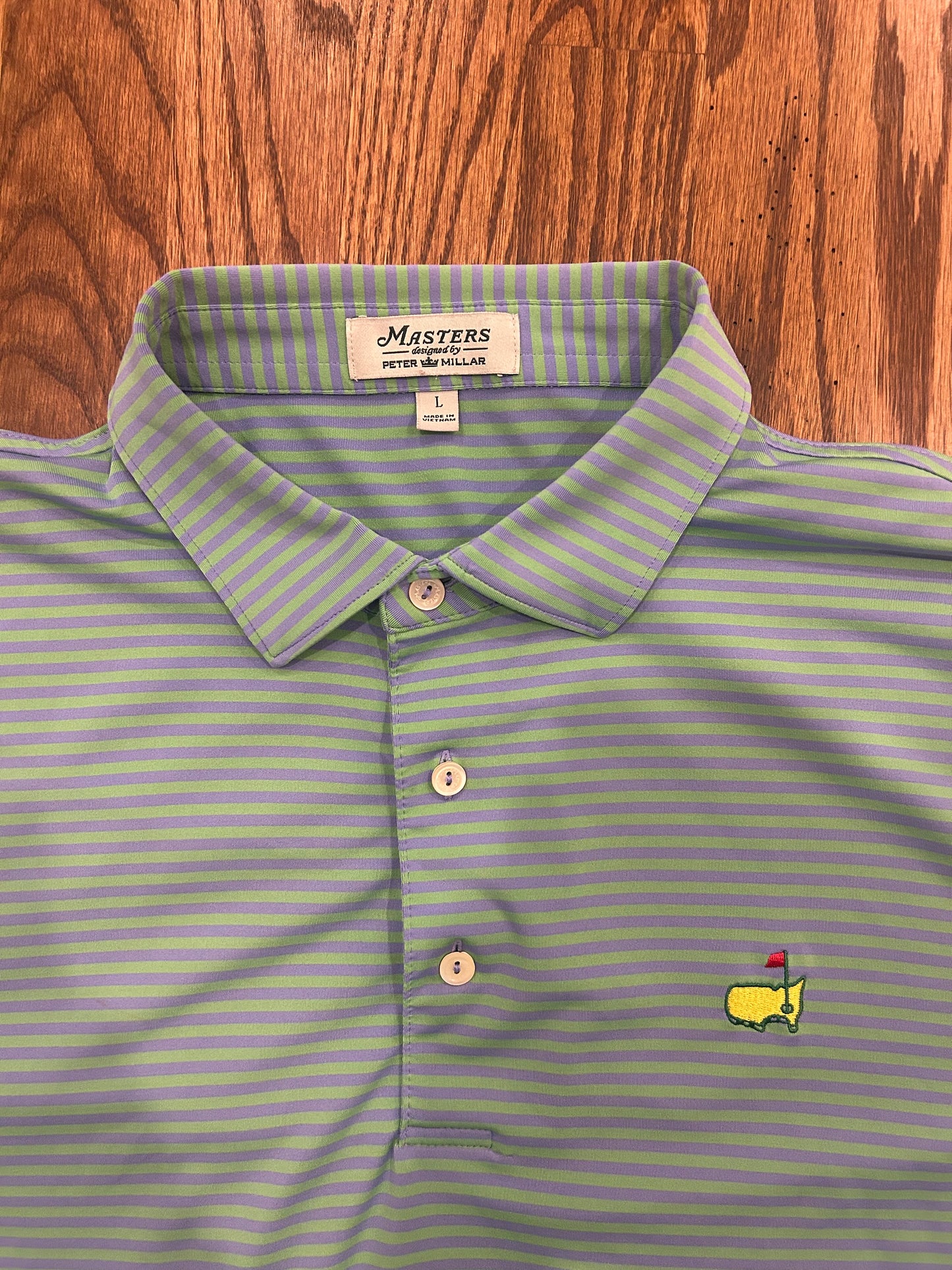 Men’s Large Masters Peter Millar Green Striped Polo Augusta National