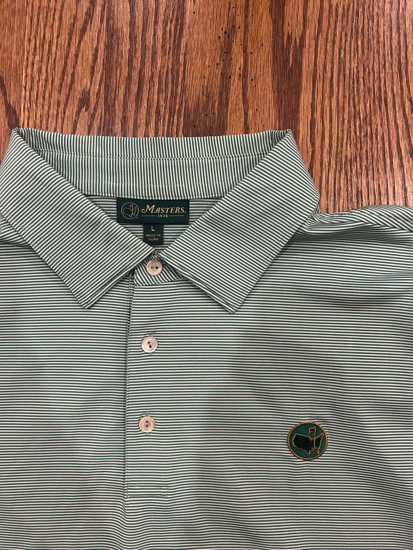Men’s Large Masters 1934 Berckmans Place Green Striped Golf Polo