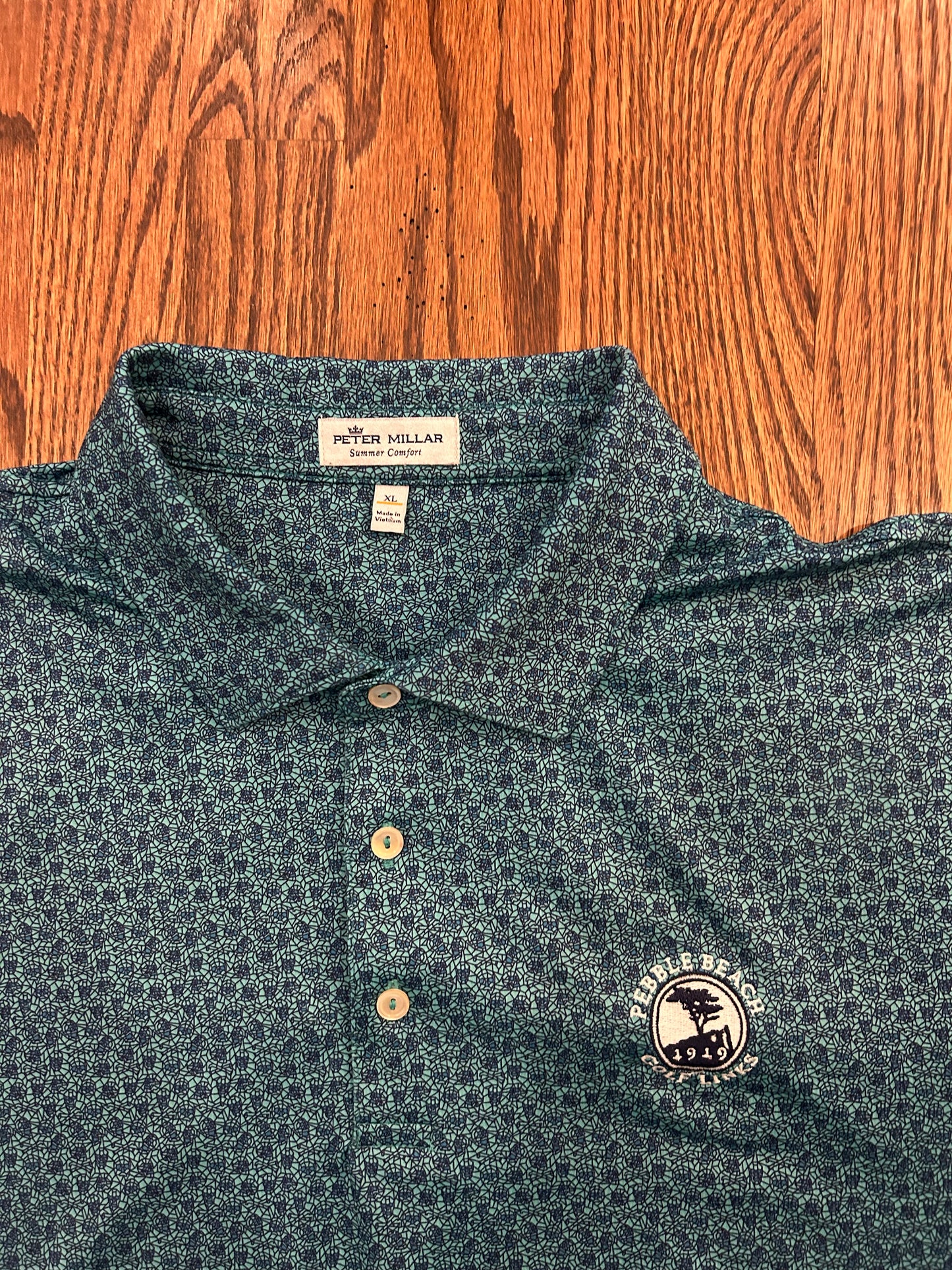 Men’s XL Peter Millar Pebble Beach Golf Links Green Skulls Performance Golf Polo