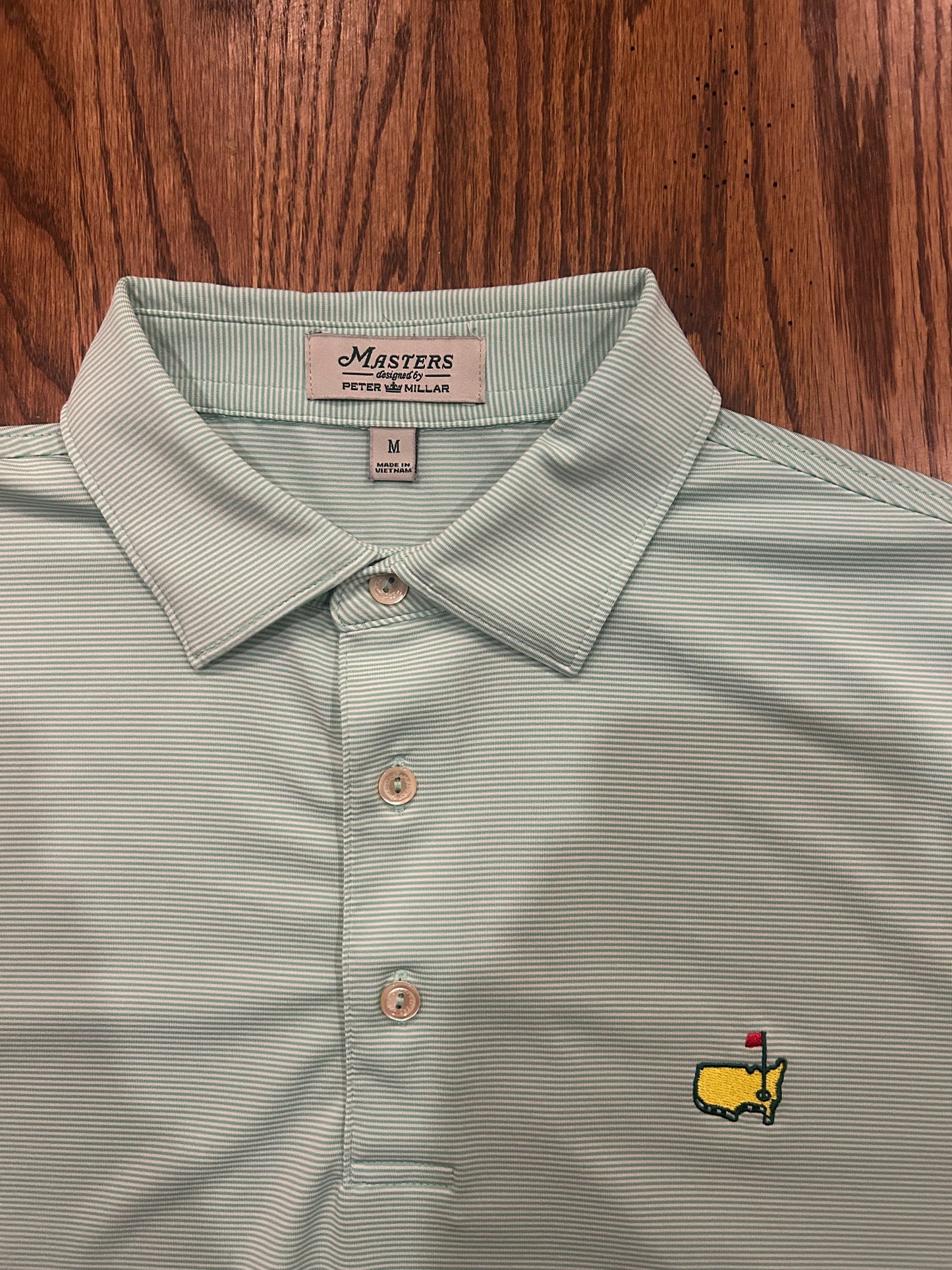 Men’s Medium Masters Peter Millar Light Green Performance Polo Golf Shirt