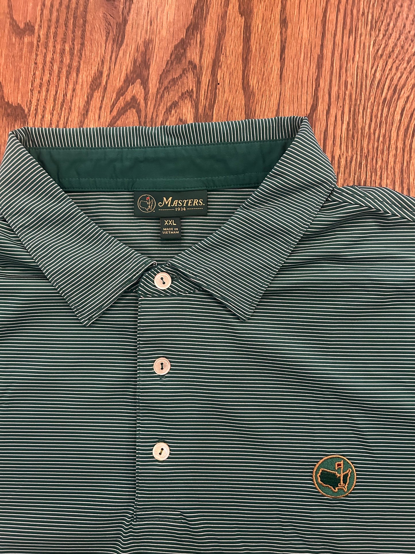 Men’s 2XL Masters 1934 Berckmans Place Green Striped Performance Polo