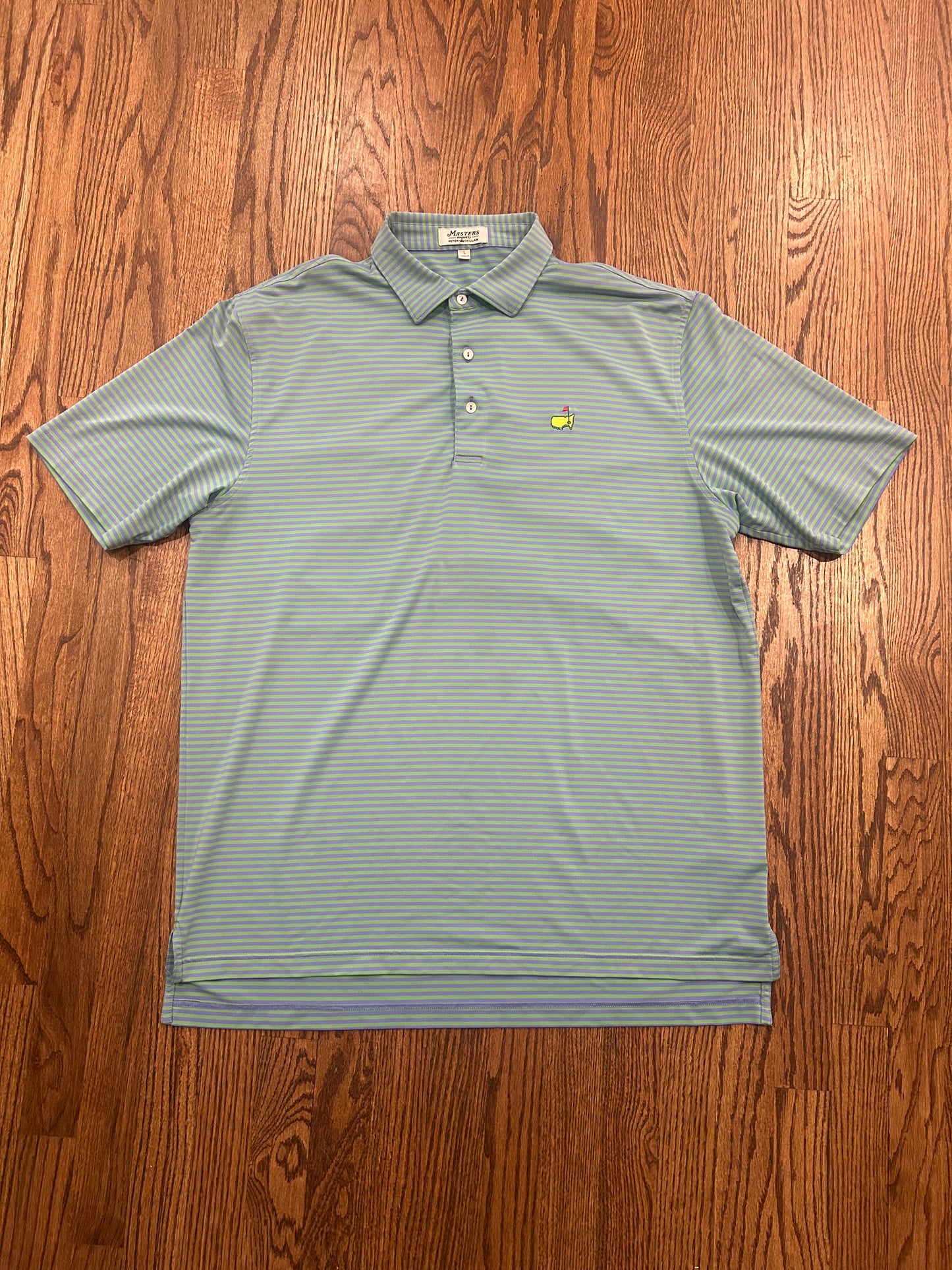 Men’s Large Masters Peter Millar Green Striped Polo Augusta National