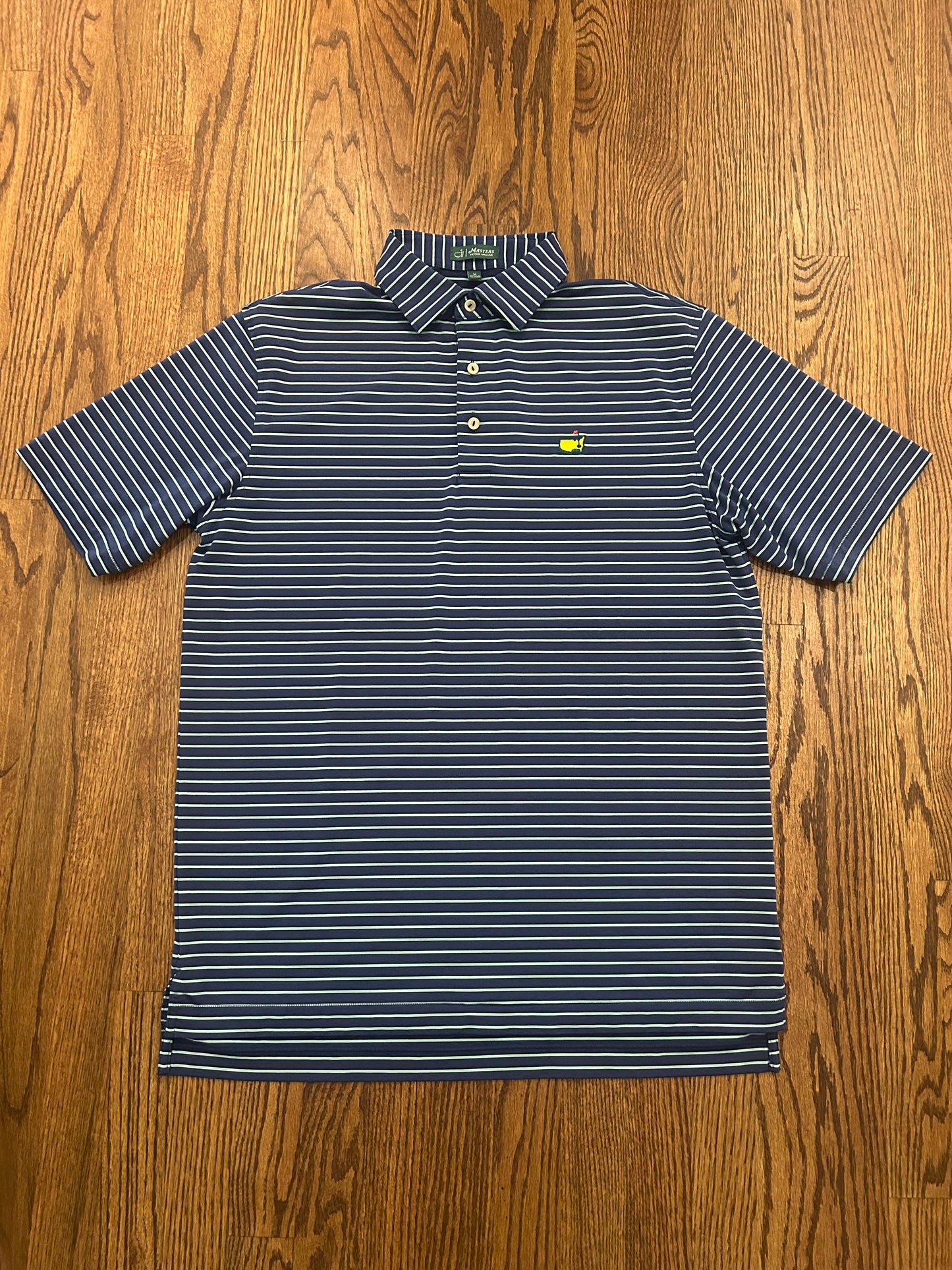 Men’s Medium Masters Peter Millar Augusta National Navy Blue Striped Performance Golf Polo