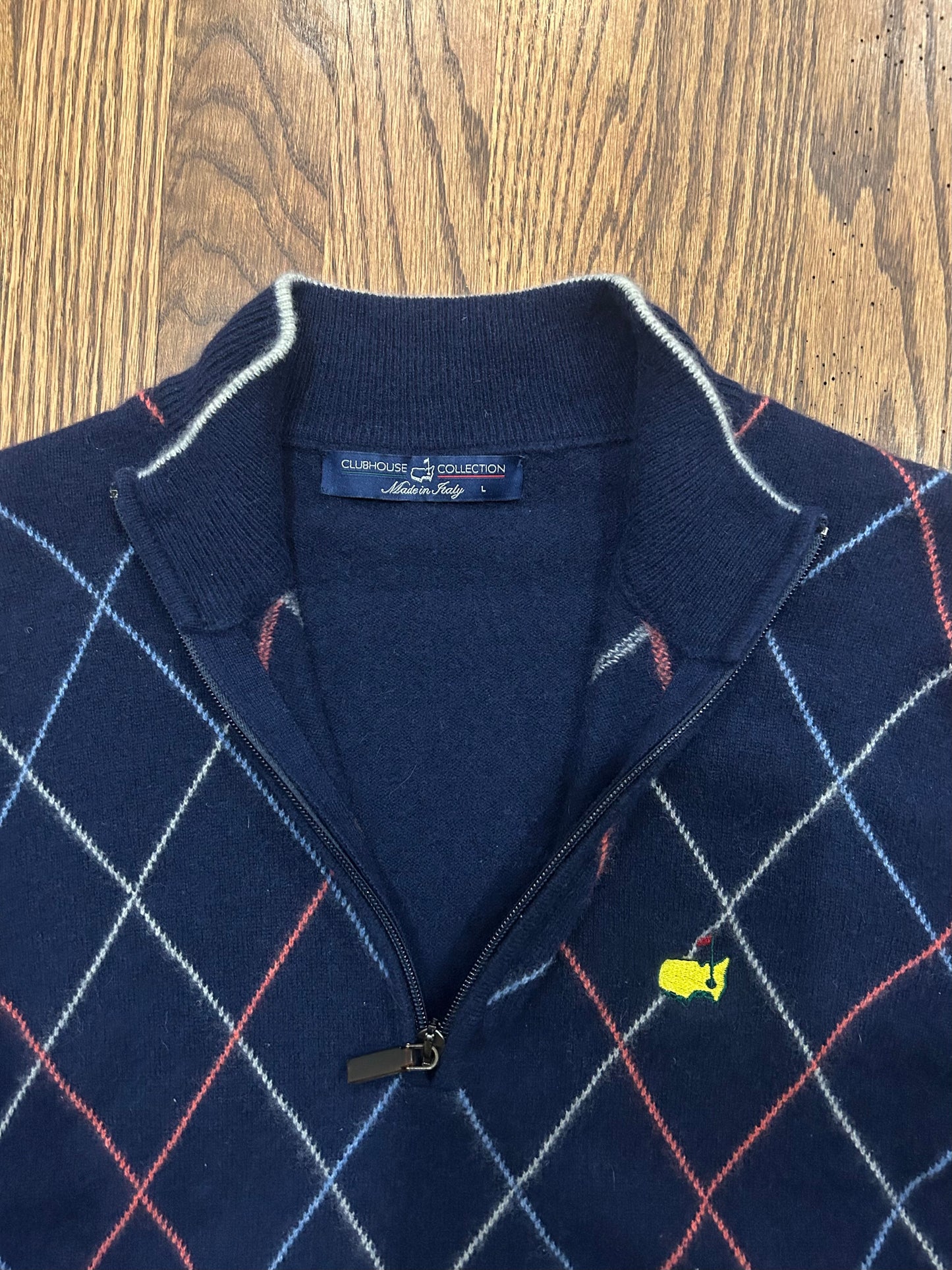 Men’s Large Masters Clubhouse Collection 100% Cashmere Quarter Zip Sweater