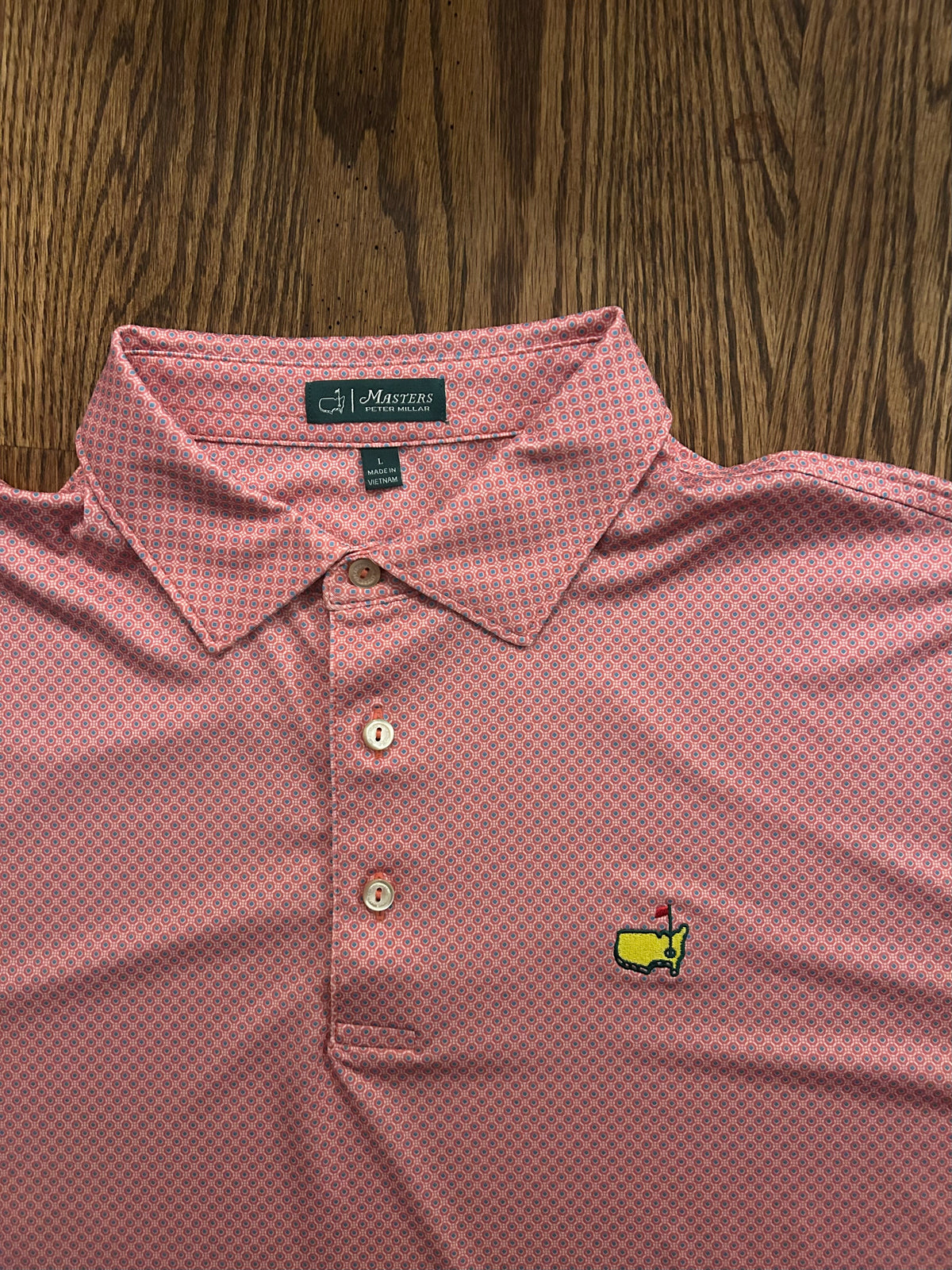 Men’s Large Masters Peter Millar Pink Geometric Performance Golf Polo