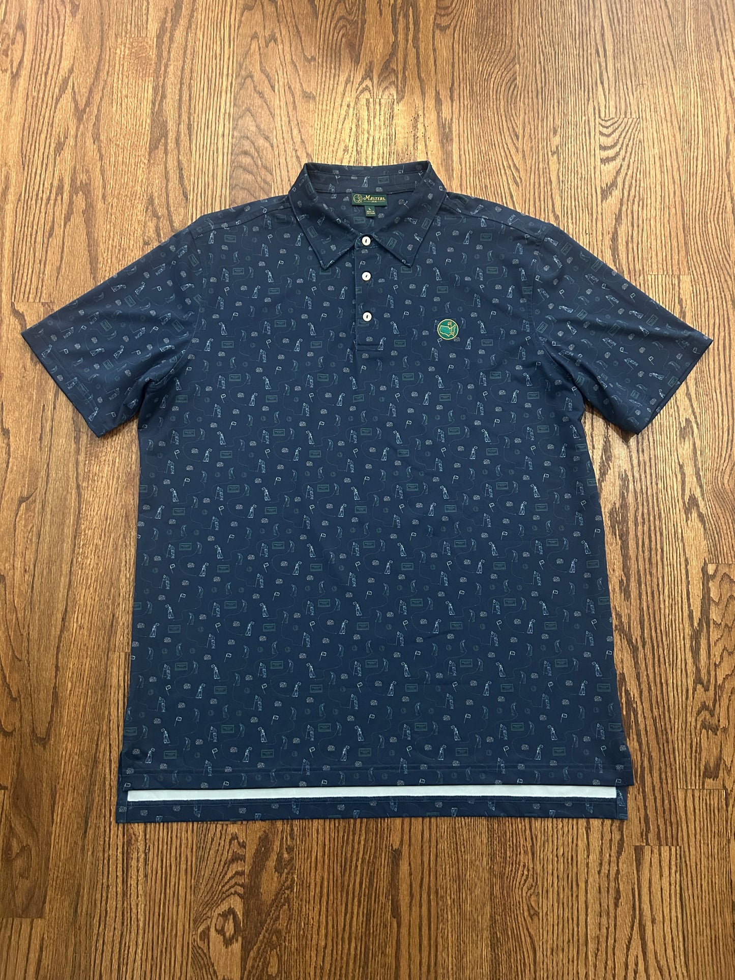 Men’s Large Masters 1934 Berckmans Place Navy Blue Graphic Performance Golf Polo