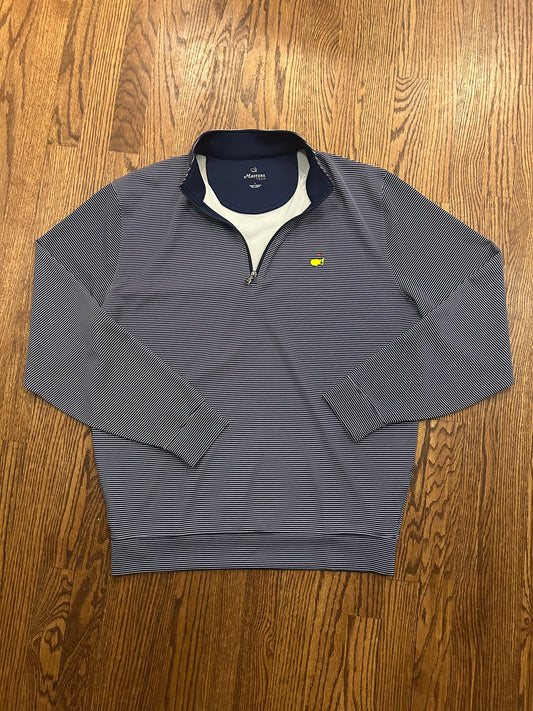 Men’s Large Masters Tech Navy White Striped Performance Golf Quarter Zip