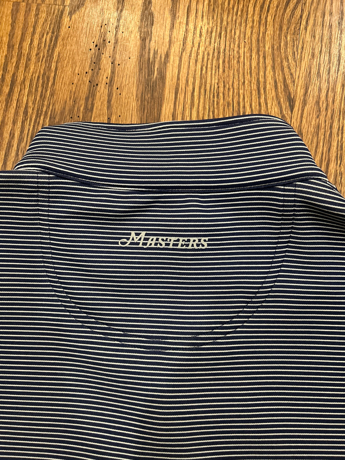 Men’s Large Masters Tech Navy White Striped Performance Golf Quarter Zip