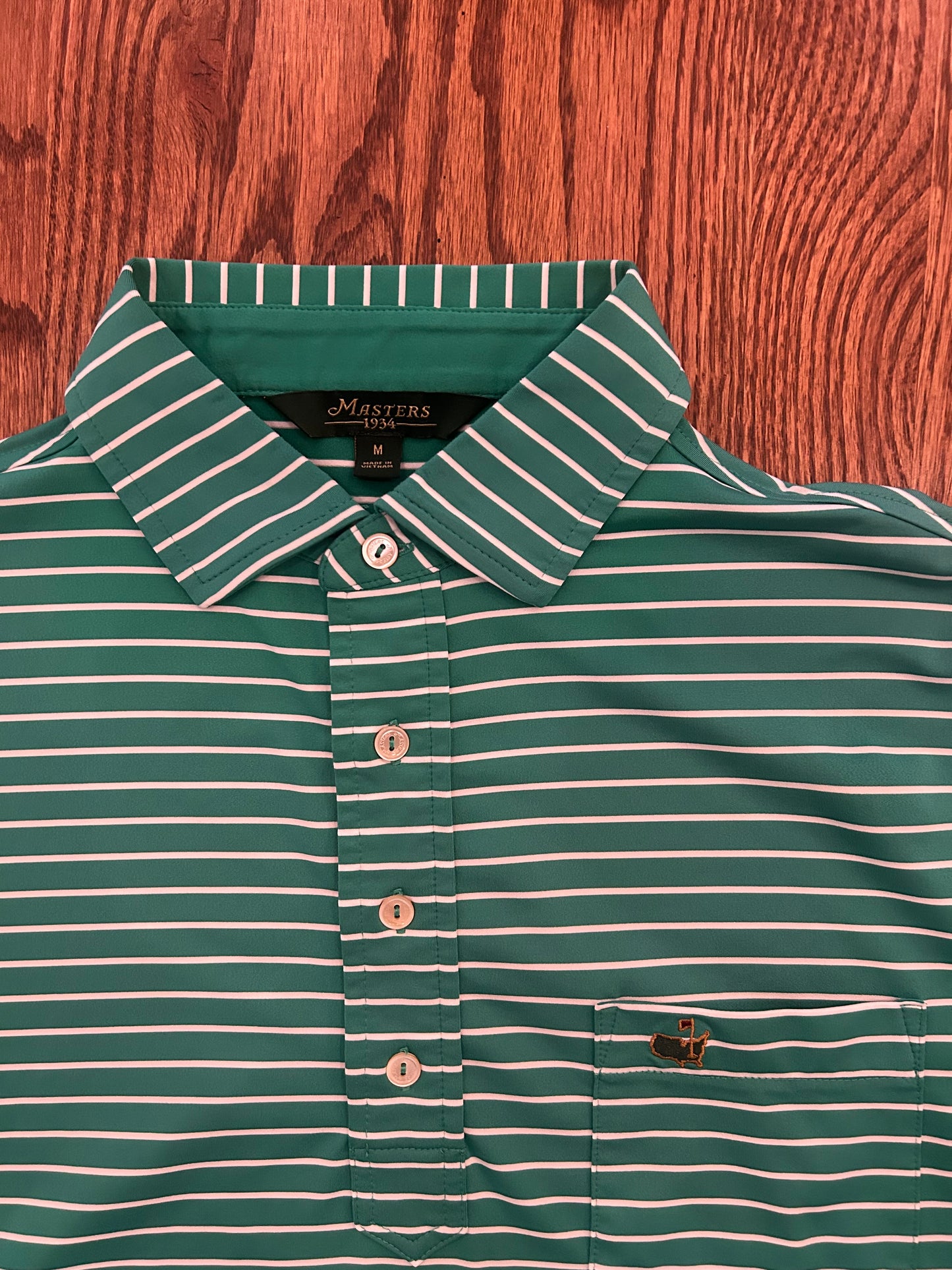 Men’s Medium Masters 1934 Berckmans Place Green Striped Performance Golf Polo Augusta National