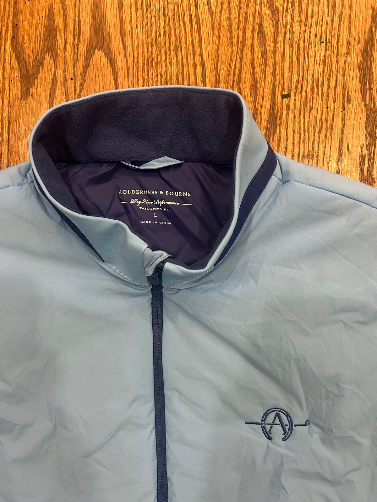 Holderness & Bourne Men's Large Light Blue Insulated Golf Vest Full Zip Logo