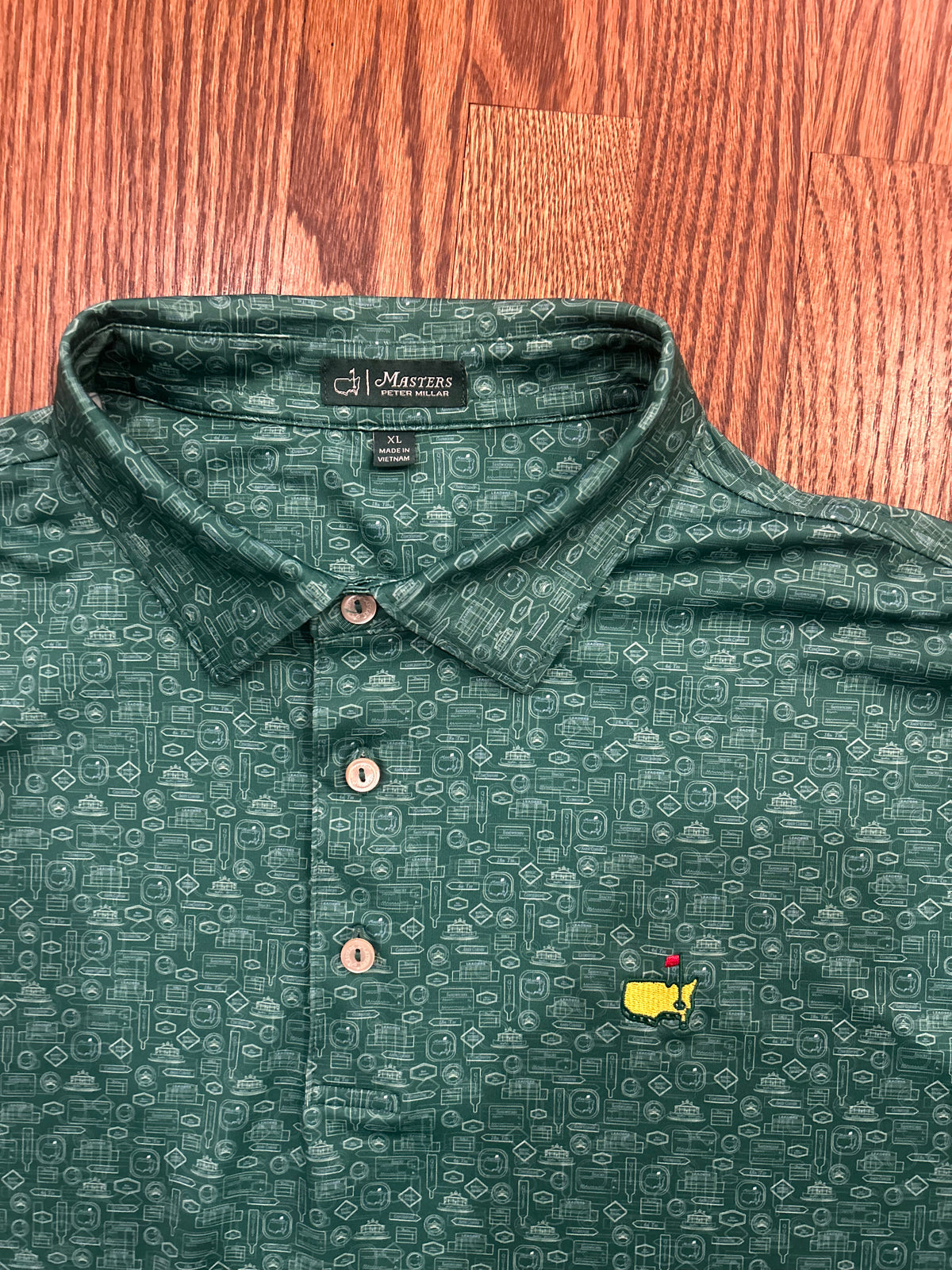 Men’s XL Masters Peter Millar Green AOP Print Golf Polo Augusta National