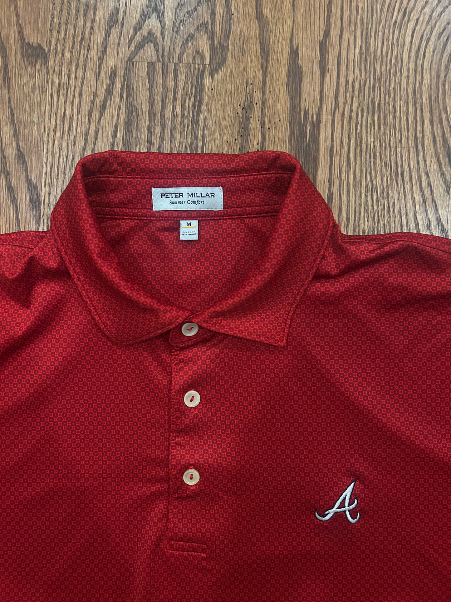 Men’s Medium Peter Millar Atlanta Braves MLB Baseball Red Performance Polo Golf Shirt