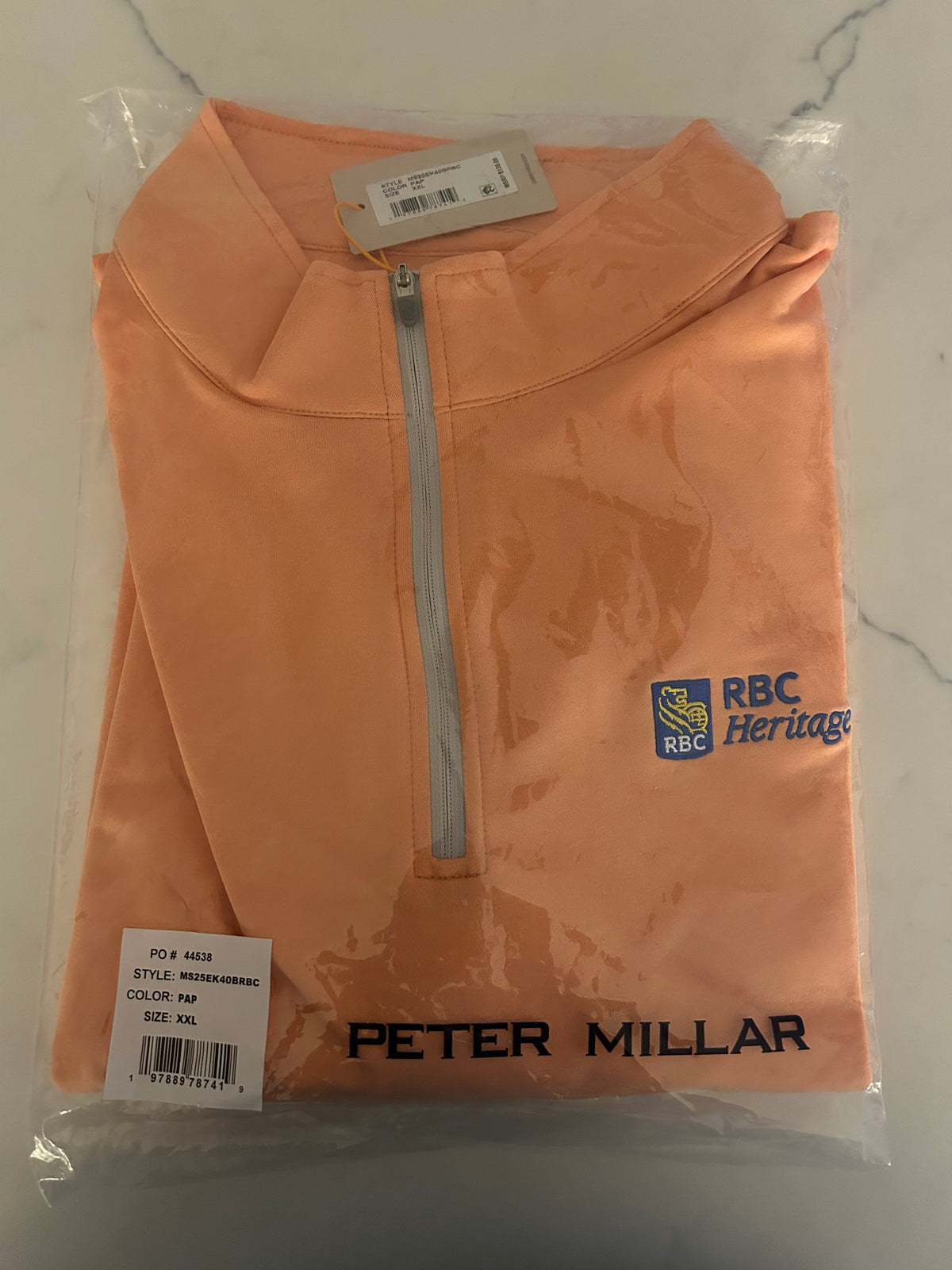 Men’s 2XL Peter Millar RBC Heritage Quarter Zip Orange Harbour Town